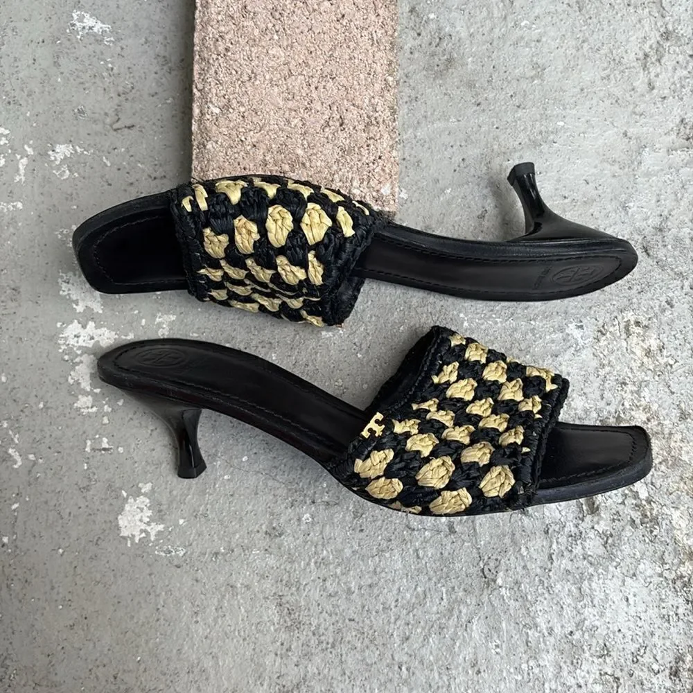 Tory Burch Straw kitten heel mules